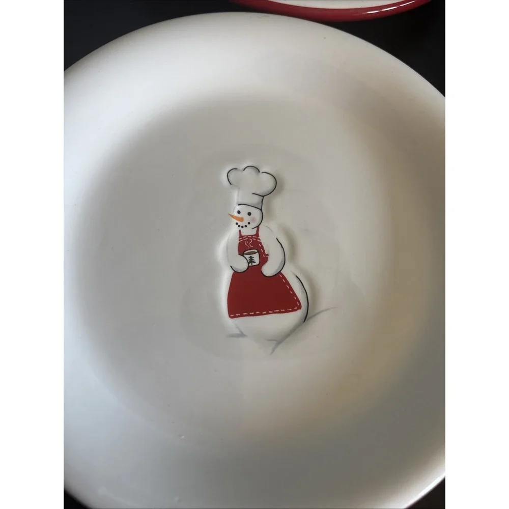 WILLIAMS SONOMA Snowman Chef Appetizer Dessert Cheese Plates 6.25